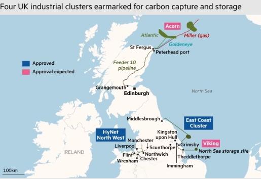 UK carbon capture and storage map